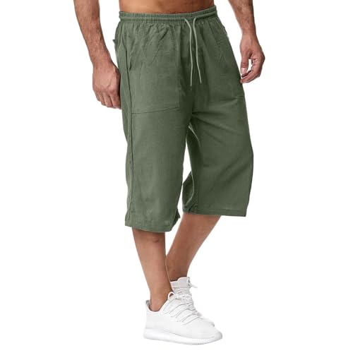 Schwarz 3/4 Hose Herren Sommer Leichte Leinenhose Locker Weite Hosen Dreiviertelhose Lässige Elastischer Bund Drawstring Sommerhose Leinen Baumwolle Stoffhose Freizeithose Männer Bermuda Shorts xl 4xl von Generisch