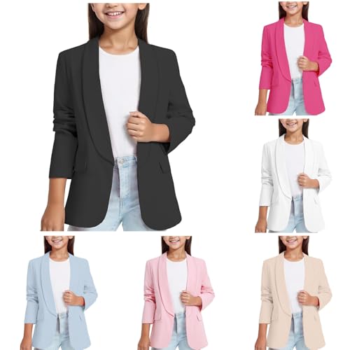 Schwarz Blazer Mädchen 140 Anzugjacke Kinder Schmal Geschnittener Anzug Einfarbig Jacke Slim Fit Mode Revers Langarm Sakko Lässig Smoking Girl Hochzeit Mit Seitentasche von Generisch