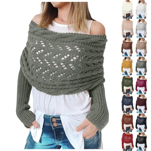 Schwarz Gestrickte Schal Mit Ärmeln - Mode Winter Warm Häkeln Ärmelschal Halstücher Stricken Pullover Winterschal Halstuch Einfarbig Wrap Scarf With Sleeves, Shawl Cape Poncho (One Size) von Generisch