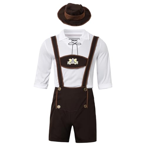 Schwarz Herren Oktoberfest Set, Bayrisches Komplettset Lederhose Mit Filzhut Echtlederhose Traditionelle Hirschlederhose Raulederhose Für Festzelte Wiesn Robust Jogginghose Cargohose Kniebundhose XXL von Generisch