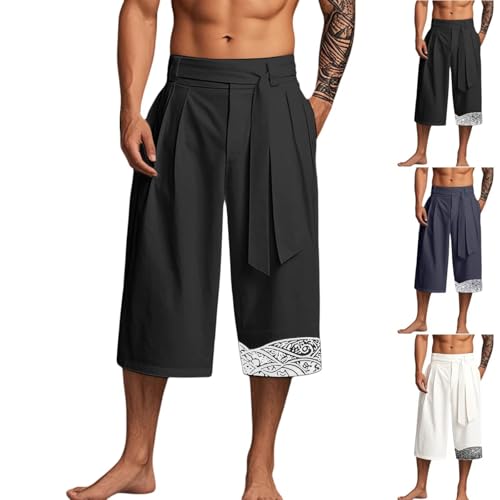 Schwarz Leinen Japanische Hose Herren Kurze Taro Traditionelle japanische Kleidung mit Kordelzug Sommer Casual Leicht Strand Jogger Yoga Gym Trekking Weiß Grau Dunkelgrau Armee grün Dunkelblau xs s m von Generisch