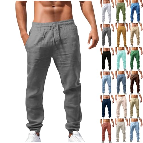 Schwarz Leinenhose Herren Lang Casual Sommerhose Leichte und Luftige Strandhose Bequeme Freizeithose Leinen Baggy Hose Männer Niedrige Taille mit Kordelzug Gemütliche Haremshose Jogginghose XXL XL von Generisch