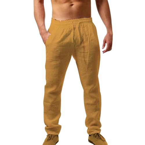 Schwarz Leinenhose Herren Leichte Sommerhose Lang Slim Fit Freizeithose mit Kordelzug Baumwolle Leinen Strandhosen Elastischer Bund Stoffhose Männer Bequeme Hose für Yoga Urlaub Strand Alltag Hochzeit von Generisch