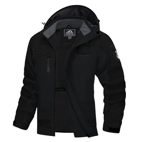 Schwarz Regenjacke Herren Wasserdicht Gefüttert Übergangsjacke Fleece Softshelljacke Wandern Fleecejacken Für Männer Wanderjacke Sport Outdoorjacke Herbst Jacke Winter Rain Jacket Men von Generisch