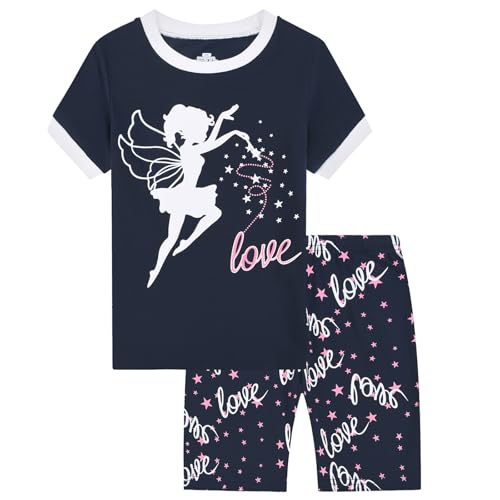 Schwarz Schlafanzug Jungen 140 Sommer Nachtwäsche Für Mädchen Feen-Print Kinder Zweiteiler Hausanzug 2-Teiler Kurze Hose Und T-Shirt Pyjama Set Schlafanzüge Kurz Sleepwear Kids Boys von Generisch