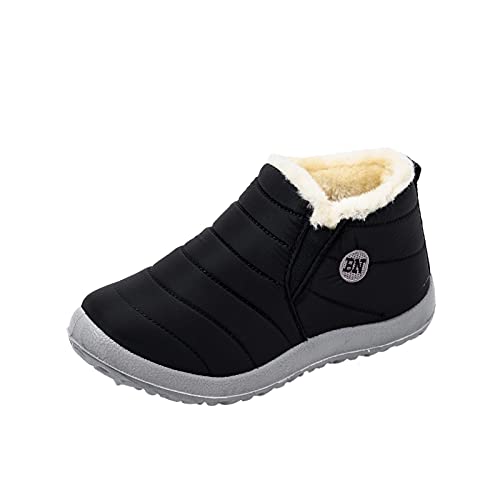 Schwarz Schuhe Damen Warm Snow Stiefel flach samt Frauen Kurz- Wasser- Winter-Damenstiefel BikerBoots Herren Shoes Men Ayakkabı Erkek Schuhe Zum Reinschlüpfen Fleece Baumwollschuhe (Black, 40) von Generisch