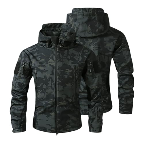 Schwarz Softshelljacke Herren Wasserdicht Gefüttert Regenjacke Mit Fleece Jacke Camouflage Übergangsjacke Fleecejacken Für Männer Outdoorjacke Sport Wanderjacke Herbst Jacke Winter Rain Jacket Men von Generisch