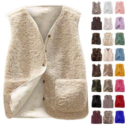 Schwarz Teddy Fleece Weste Damen Ärmellos Fleecejacke Kurz V-Ausschnitt Teddyfleece Jacke Locker Komfortabel Weste Winter Warm Teddyweste Outdoor Winterjacke Plüschweste Damen Übergangsjacke S-3XL von Generisch