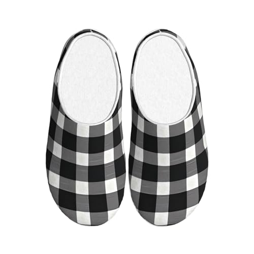 Schwarz Weiß Buffalo Plaid Damen Hausschuhe Flanell Haus Pantoffeln für Herren Vintage Gitter rutschfeste Warme Winterschuhe für Indoor Outdoor, mehrfarbig, 3X-Large von Generisch