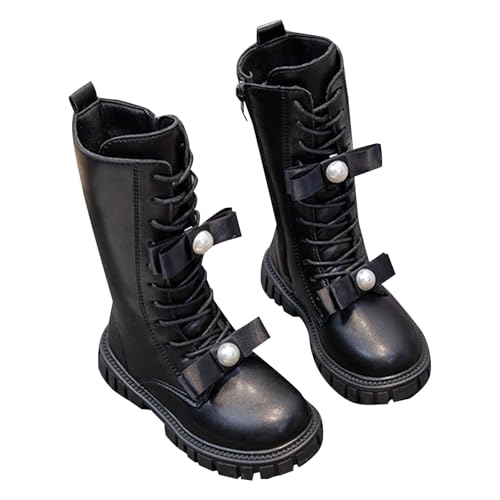 Schwarz Winterstiefel Mädchen 30 Gefüttert Pu Leder Stiefel Kinder Winter Boot For Kids Schneestiefel Plateau Schnürstiefel Kniehoch Schuhe Mit Reißverschluss Herbst Freizeitschuhe von Generisch