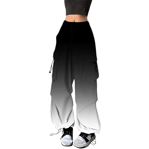 Schwarze Cargohose Cargohose Damen Baggy High Waist Y2K Fallschirm Hose Vintage Parachute Pants Hip Hop Freizeithose Klamotten Teenager Mädchen 90Er E-Girl Streetwear Frauen Cargo Hosen Mit Taschen von Generisch