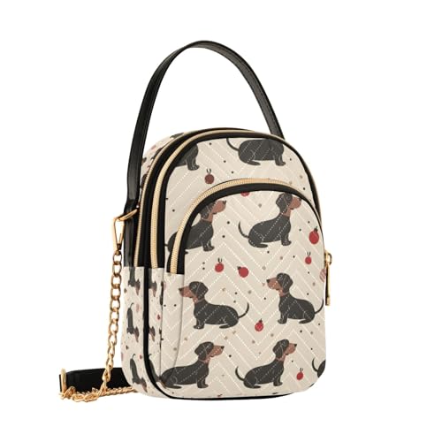 Schwarze Dackel-Umhängetasche für Damen, abnehmbare Kettentasche, Handygeldbörse, Schultertasche, Handtasche, Schwarzer Dackel, Einheitsgröße von Generisch