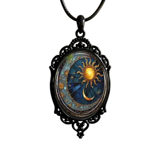 Schwarze Gothic-Halskette – Mond, Sonne, Stern, Vintage-Anhänger, Halskette für Damen, Modeschmuck, Gothic-Schmuck für Neujahr, Weihnachten von Generisch