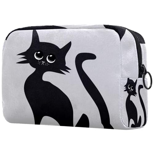 Schwarze Halloween-Katzen-Kosmetiktasche für Frauen, Reise-Kulturbeutel, große Make-up-Tasche, praktische Tasche mit Reißverschluss, multi, 18.5x7.5x13cm/7.3x3x5.1in, Kulturbeutel von Generisch