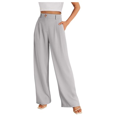 Generisch weiße hose damen 7/8 medizin stretch kurz sommer, Schwarze Lange Weite Anzughose Damen Elegant - High Waist Lässig Freizeithose Culotte Bund Mit Taschen Business Palazzo Stoffhose von Generisch