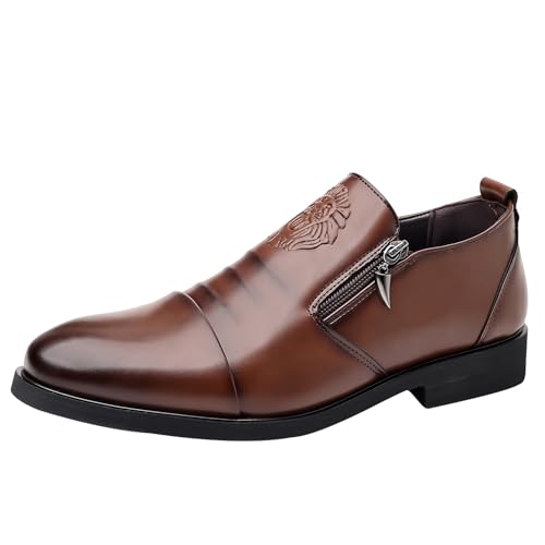 Schwarze Lederschuhe Herren Anzugschuhe Spitzer Zehe Businessschuhe mit Zip Freizeitschuhe rutschfest Walkingschuhe Klassische Flacheschuhe Elegant Hochzeitsschuhe Alltagsleben Herrenschuhe von Generisch