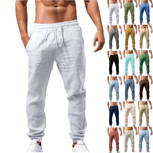 Schwarze Leinenhose Herren Lang Casual Sommerhose Leichte und Luftige Strandhose Bequeme Freizeithose Leinen Baggy Hose Männer Niedrige Taille mit Kordelzug Gemütliche Haremshose Jogginghose XXL XL von Generisch