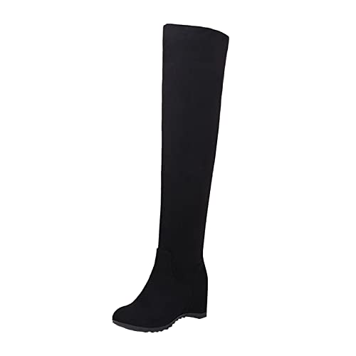 Schwarze Stiefel Damen Wildleder Boots Elegant Spitze Overknees Thermo Gefüttert Wasserdicht Winterstiefel Elegant Ohne Schnürsenkel Rutschfest Freizeitboots Overknees Stiefel Damen 41 von Generisch