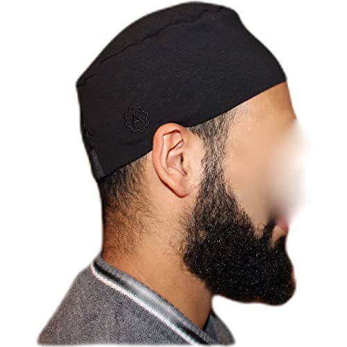 Schwarze islamische Gebetsmütze mit elastischem Stoff | Angenehm sitzende Mütze mit extra Gummizug | One Size islamische Kleidung | Muslimische Kopfbedeckung | Gebetskappe Islam von Generisch