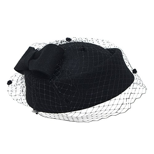 Schwarzer Damen-Fascinator mit Schleier, Fascinator aus Wolle, für Hochzeiten und Partys, Schwarz , Einheitsgröße Schwarzer Damen-Fascinator mit Schleier, Fascinator aus Wolle, für Hochzeiten und Partys, Schwarz , Einheitsgröße von Generisch