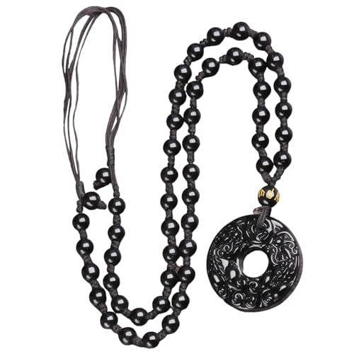 Schwarzer Obsidian Charm verstellbar Obsidian Anhänger Halskette mit Perlenkette Unisex Kristall Anhänger Länge verstellbar 66-76 cm Schwarzer Obsidian Charm verstellbar Obsidian Anhänger Halskette mit Perlenkette Unisex Kristall Anhänger Länge verstellbar 66-76 cm von Generisch