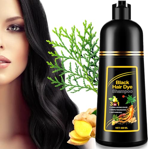 Generisch Schnelles Haarfärbeshampoo 3 in 1 für graues Haar Abdeckung Kräuterhaarfärbeshampoo natürliche schwarze Haarfarbe Shampoo für Frauen Männer 500ml von Generisch
