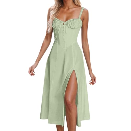 Schwarzes Kleid Eng Kurz V-Ausschnitt, tiefem Rückenausschnitt, Krawattendetail, Bequeme Alltagskleidung, Frühlings-, Sommer- und Herbst-Outfit mit Leggings Kleid Für Taufe Damen (Green, M) von Generisch