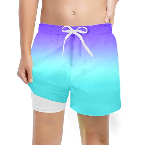 Schwimmhose Jungen mit Kompression Liner 2 in 1 Atmungsaktiv Badehose Jungs Elastisch Boardshorts Sommer Surf Shorts Urlaub Freizeit Hawaii Bedruckt Badeshorts für Jungen Kurze Hosen Badehosen von Generisch