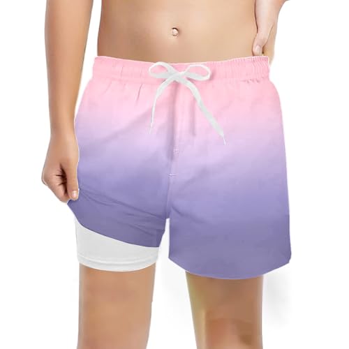 Schwimmhose Jungen mit Kompression Liner 2 in 1 Atmungsaktiv Badehose Jungs Elastisch Boardshorts Sommer Surf Shorts Urlaub Freizeit Hawaii Bedruckt Badeshorts für Jungen Kurze Hosen Badehosen von Generisch