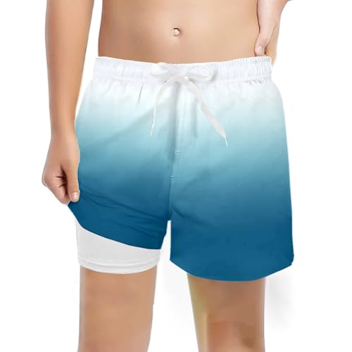 Schwimmhose Jungen mit Kompression Liner 2 in 1 Atmungsaktiv Badehose Jungs Elastisch Boardshorts Sommer Surf Shorts Urlaub Freizeit Hawaii Bedruckt Badeshorts für Jungen Kurze Hosen Badehosen von Generisch