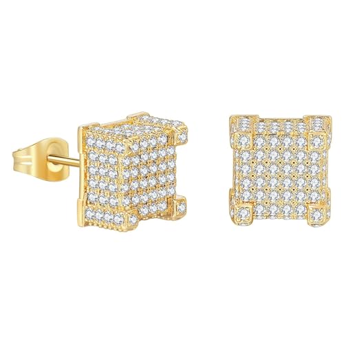 Screw Back Earrings Golden Plated 5A+ Cubic Zirconia Cluster Round On Stud Perle Ohrringe Silber (H One Size) von Generisch