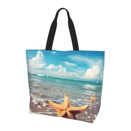 Sea Beach Seestern Tote Bag Damen Schulterhandtaschen Ozean Einkaufstaschen Wasserabweisend Große Handtasche mit Innentasche für Arbeit Reise Schule von Generisch