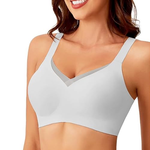 Seamless BH Damen Ohne Bügel Soft Bra Bügelloser BH Push Up Starker Halt Seamless BHS Nahtloser Bügelloser Atmungsaktiv mit Verstellbarem Vollschalen mit Geformten Cups Weiß,3XL von Generisch
