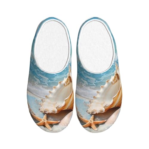 Seashell Damen Hausschuhe Flanell House Slippers für Herren Ocean Beach rutschfeste Warme Winterschuhe für Indoor Outdoor, mehrfarbig, X-Small Men/ X-Large Women von Generisch