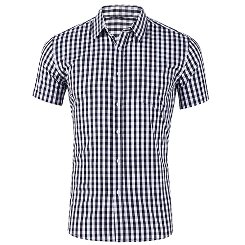 Seersucker-Hemden, Herren, lässig, kariert, mit Tasche, kurzärmelig, Umlegekragen, Hemd, Knopf, formelles Hemd, langärmelig, Laufen, Schwarz , XL von Generisch