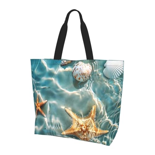 Seestern Muschel Tote Bag Damen Schulterhandtaschen Ozean Strand Einkaufstaschen Wasserabweisend Große Handtasche mit Innentasche für Arbeit Reise Schule von Generisch