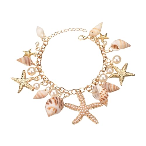 Seestern-Perlen-Fußkettchen – verstellbares Muschelarmband, hawaiianische Muschel-Charm-Armbänder, Strandmuschel-Armband, -Armband, Sommer- -Armbänder, exquisiter trendiger Boho-Schmuck für von Generisch