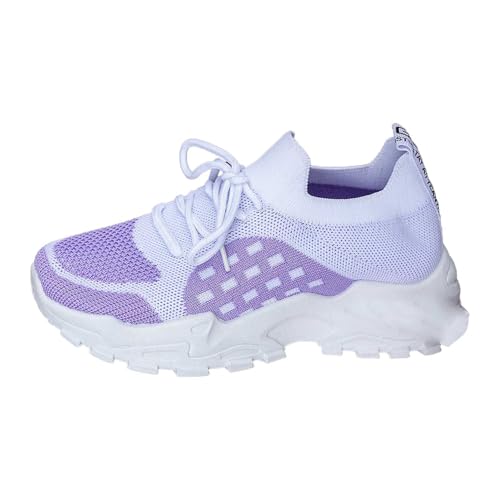 Segelschuhe, Freizeit-Sneaker, leicht, bequem, Wanderschuhe für den täglichen Gebrauch, mit elastischem Verschluss, flacher Absatz, Sneakersocken, Damen, rutschfest, violett, 37.5 EU von Generisch