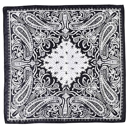 Seidentuch 90X90 Halstuch Damen Schwarz Seide, Retro-Cashewnuss-Muster, bedruckt, großer quadratischer Schal, Seidenschal, Stirnband Haartuch Zum Schlafen Seidenschal Damen Schwarz (Black, One Size) von Generisch