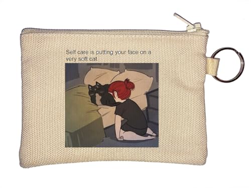 Self Care is Putting Your Face on a Very Soft Cat Lustiger Meme Schlüsselanhänger Münzbörse Beige von Generisch