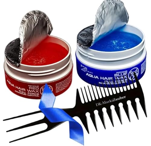 Set DK-MarktZauber – Wasserlösliches Haarwachs Full Force Red & Blue 150 ml + Profi 3-in-1 Stylingkamm | Starker Halt, Glanz & angenehmer Duft | Haarstylingwachs für Männer & Frauen von Generisch