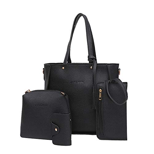 Set Four Handtasche Women Four Stück Crossbody- Brieftasche Tote Umhängetasche Taschen Regenschirm Automatik (Black, One Size) von Generisch
