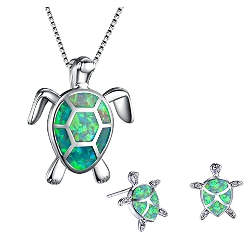 Set Ohrstecker Damen Schmuck Schildkröte Anhänger Multicolor Schlüsselbein Set Kette Schildkröte Schmuck Sets Armband Damen Perlen Set (Green, One Size) von Generisch