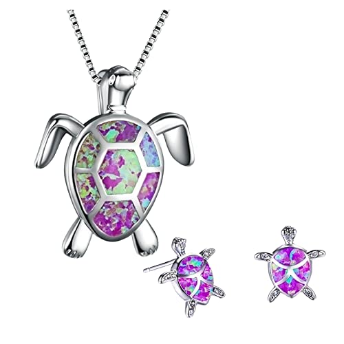 Set Ohrstecker Damen Schmuck Schildkröte Anhänger Multicolor Schlüsselbein Set Kette Schildkröte Schmuck Sets Armband Damen Perlen Set (Purple, One Size) von Generisch