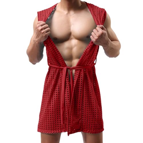 Sexy Bademantel Durchsichtig Netz Nachthemd Herren kurz Robe mesh Nachthemd Transparent Jacke Sexy Netzbademantel durchsichtige Pyjama Ärmellose Fischernetz Jacke Modisch Strickhemd von Generisch