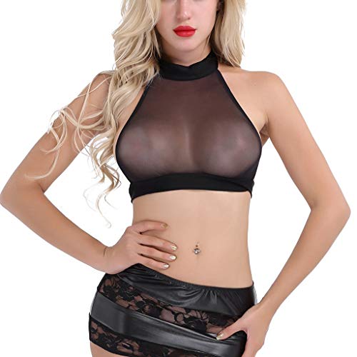 Sexy Damen Dessous Set Spitzen Reizwäsche Set Kurzes, transparentes, ärmelloses, lässiges T-Shirt mit durchsichtigem Mesh-Shirt, Oberteile Sexy Dessous Damen Weihnachten (Black-3, M) von Generisch