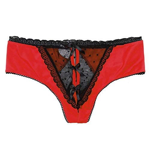 Sexy Höschen mit Offenem Schritt Pantys Höschen Spitze String Tanga Lace Lingerie Reizwäsche Unterhose Thong Atmungsaktiv Sexy Dessous Tanga G String Spitze Slip Ouvertslip Dessous (a1-Red, XL) von Generisch