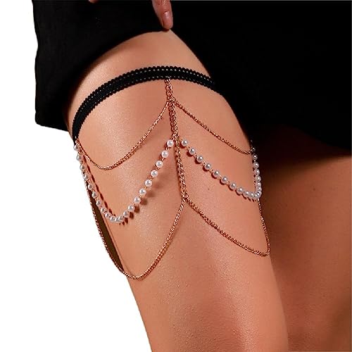 Sexy Oberschenkelkette, Strumpfband, Boho-Stil, mehrschichtige Oberschenkelkette, elastische Körperkette, Schmuck, Nachtclub, Party, für Frauen, Mädchen, elastische Körperketten für Frauen, sexy von Generisch