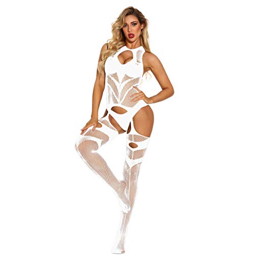 Sexy Overall Damen Unterwäsche Pajama offener Schritt Frauen Bodystocking Bodysuit Overall Unterwäsche Damen (White, One Size) von Generisch