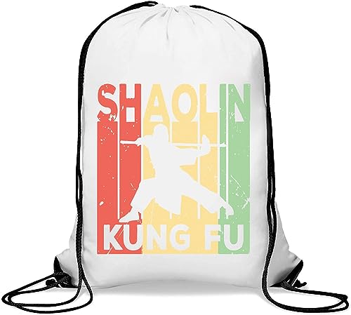 Shaolin Kung Fu Faded Retro Style Poster Art Gym Sack Casual Drawstring Bag White von Generisch
